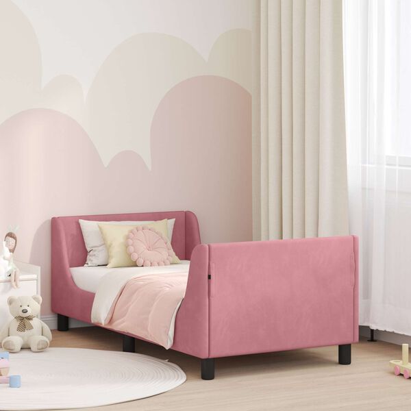 vidaXL Kinderbettgestell mit Kopfteil Rosa 80 x 160 cm Samt