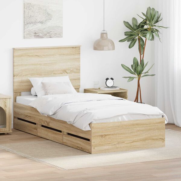 vidaXL Bettrahmen Sonoma-Eiche 90 x 190 cm Ingenieurs Holz