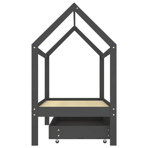 vidaXL Kinderbett mit Schublade Dunkelgrau Massivholz Kiefer 80x160 cm