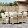 vidaXL Garten Essgruppe mit Kissen 9 pcs Beige Poly-Rattan