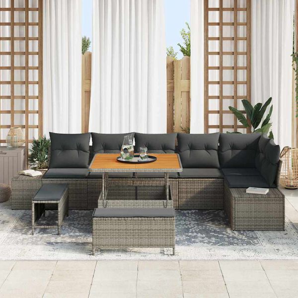 vidaXL Gartensofa-set mit Kissen 9 pcs Grau Poly-Rattan