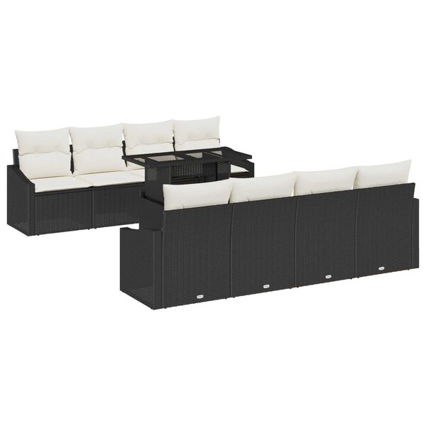 vidaXL Garten-Sofa-Set mit Kissen 7 pcs Schwarz und Creme Poly-Rattan