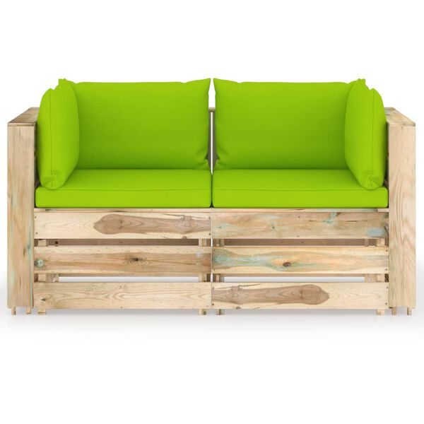 vidaXL 2-Sitzer Outdoor-Sofa mit Kissen Gr&uuml;n Impr&auml;gniertes Holz