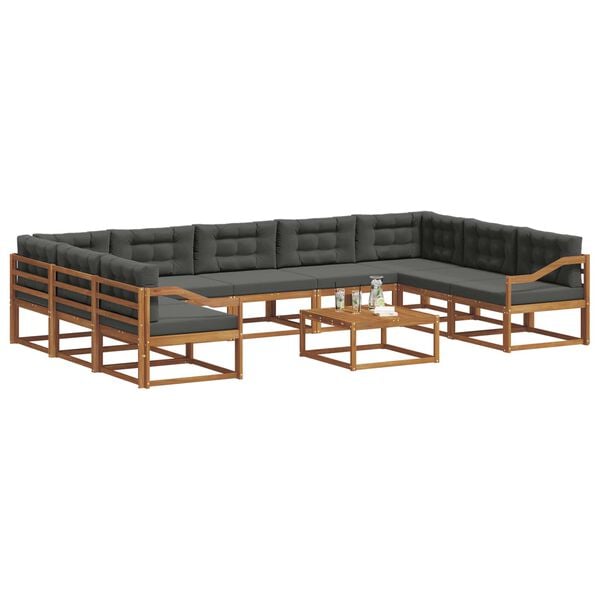 vidaXL Outdoor-Sofagarnitur mit Kissen 10 pcs Natur und Anthrazit