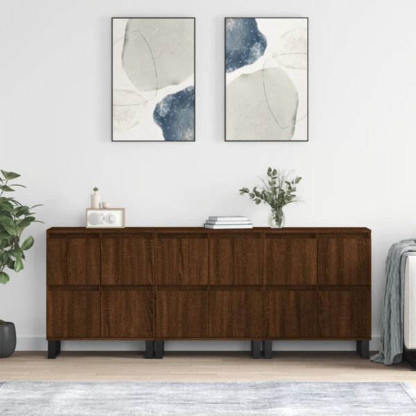 vidaXL Sideboards 3 Stk. Braun Eichen-Optik Holzwerkstoff