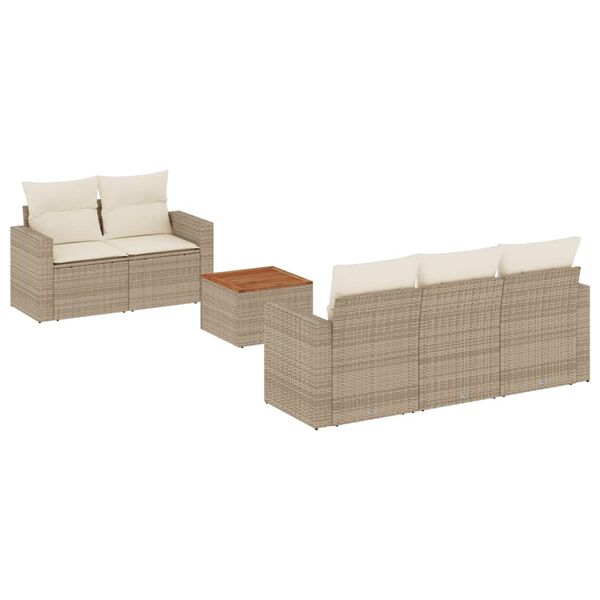 vidaXL 6-tlg. Garten-Sofagarnitur mit Kissen Beige Poly Rattan