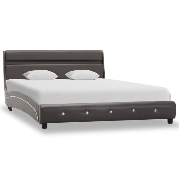 vidaXL Bettgestell mit LED Grau Kunstleder 140x200 cm