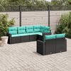 vidaXL 7-tlg. Garten-Sofagarnitur mit Kissen Schwarz Poly Rattan