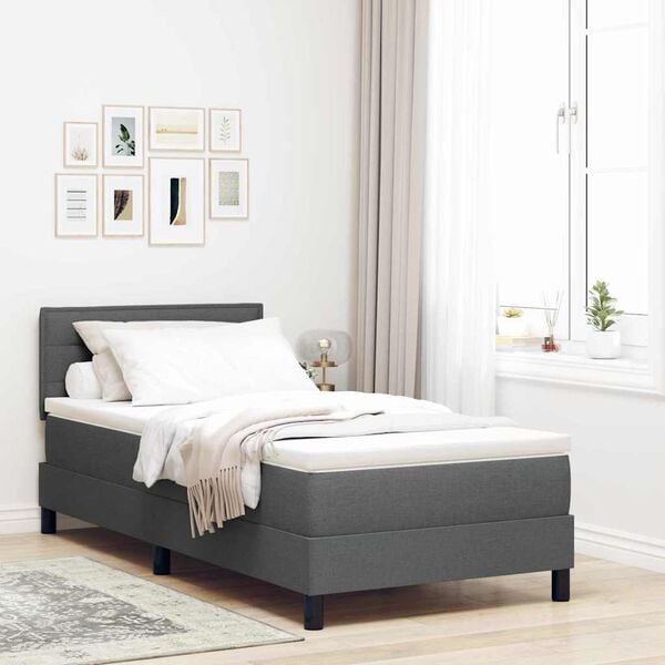 vidaXL Boxspringbett mit Matratze Dunkelgrau 90 x 190 cm Stoff