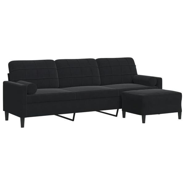 vidaXL 3-Sitzer-Sofa mit Hocker Schwarz 210 cm Samt