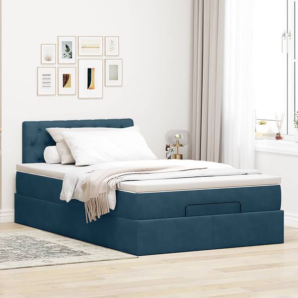 vidaXL Ottoman-Bett mit Matratze & LEDs Dunkelblau 120x200 cm Samt