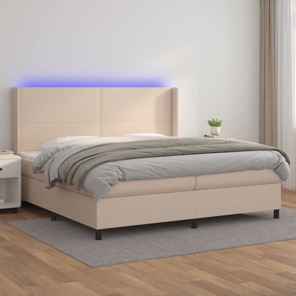 vidaXL Boxspringbett mit Matratze & LED Cappuccino-Braun 200x200cm