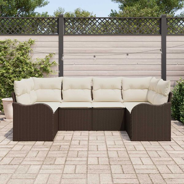 vidaXL Garten-Sofa-Set mit Kissen 6 pcs Braun und Wei&szlig; Poly Rattan