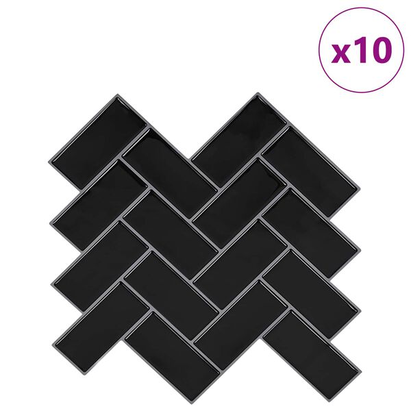 vidaXL Fischgr&auml;tenfliese 10 pcs Schwarz 30 x 30 cm Polyurethan und PET