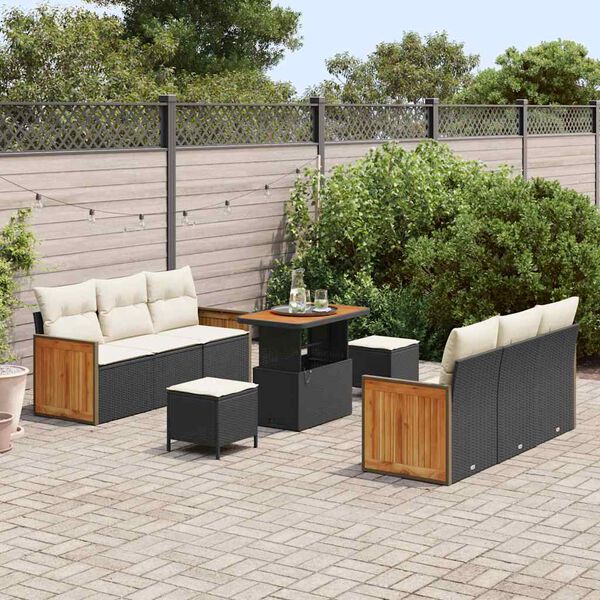 vidaXL Gartensofa-set mit Kissen 9 pcs Schwarz und Creme