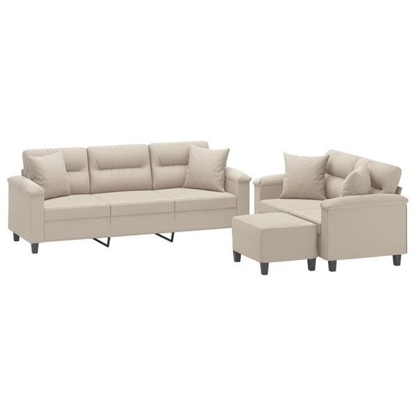 vidaXL 3-tlg. Sofagarnitur mit Kissen Creme Mikrofasergewebe