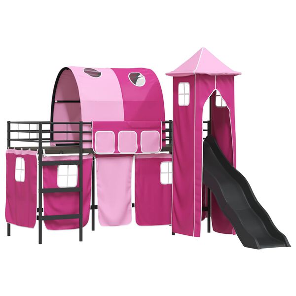 vidaXL Kinderloftbett Schwarz und Pink 99,5 x 190 cm Metall