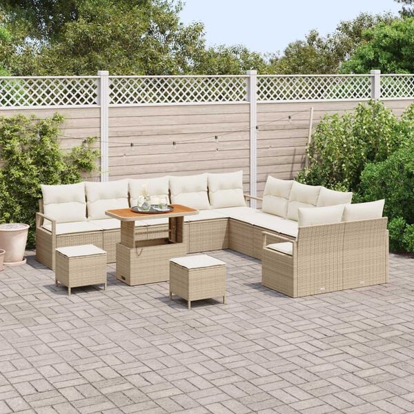 vidaXL Garten-Sofa-Set mit Kissen mit Speicher 13 pcs Beige und Creme