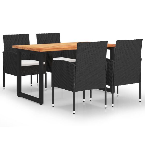 vidaXL 5-tlg. Garten-Essgruppe mit Kissen Poly Rattan Schwarz
