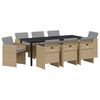 vidaXL Garten Essgruppe mit Kissen 9 pcs Beige Poly-Rattan
