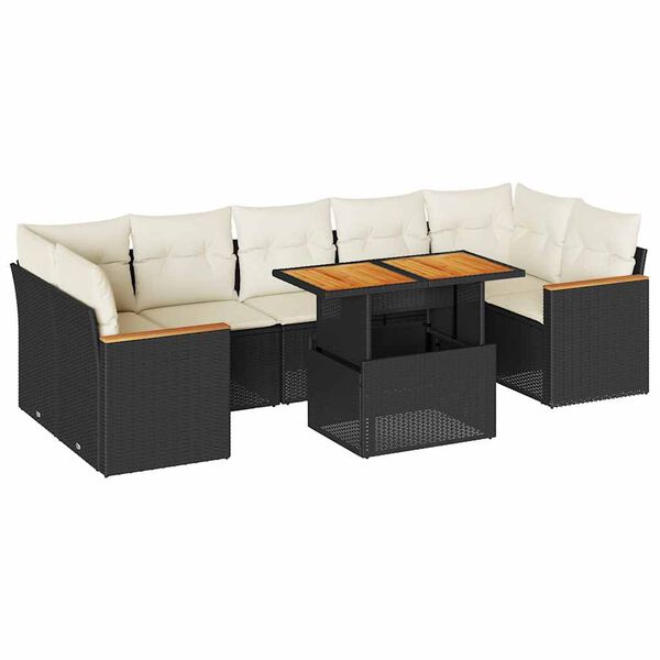 vidaXL 8-tlg. Garten-Sofagarnitur mit Kissen Schwarz Poly Rattan