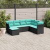 vidaXL 7-tlg. Garten-Sofagarnitur mit Kissen Schwarz Poly Rattan