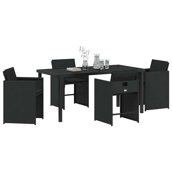 vidaXL Garten Essgruppe mit Kissen 5 pcs Schwarz Poly-Rattan