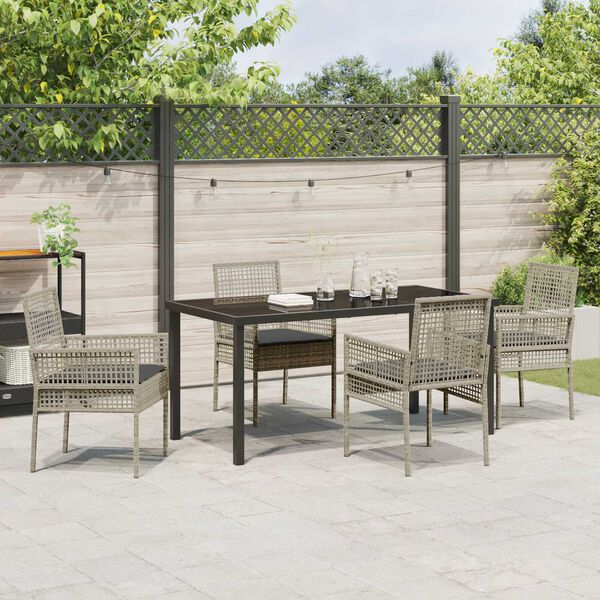 vidaXL Garten Essgruppe mit Kissen 5 pcs Hellgrau Poly-Rattan