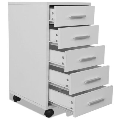 vidaXL Büroschubladenschrank auf Rollen 5 Schubladen Weiß