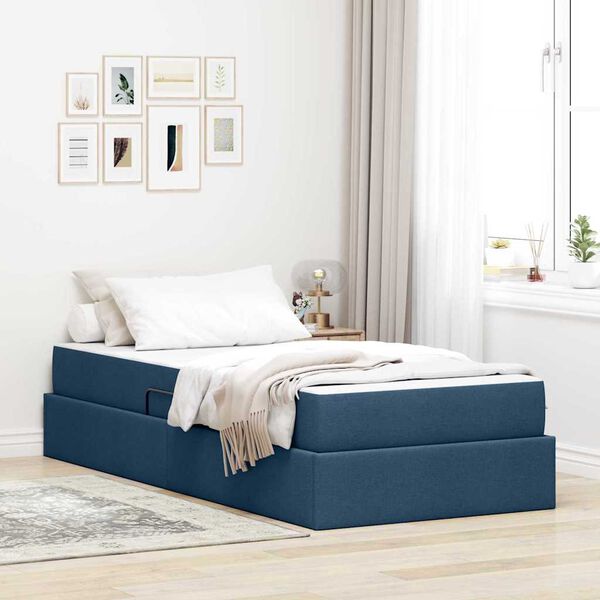 vidaXL Aufbewahrungsbett mit Matratze Blau 90 x 190 cm Polyester
