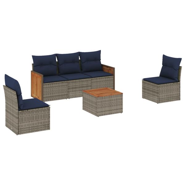 vidaXL 6-teiliges Gartensofa-Set mit Kissen, grau, Polyrattan