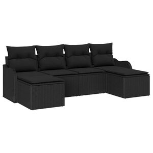 vidaXL Garten-Sofa-Set mit Kissen 6 pcs Schwarz Poly Rattan