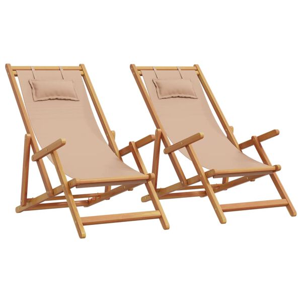 vidaXL Strandst&uuml;hle 2 Stk. Klappbar Taupe Stoff und Massivholz