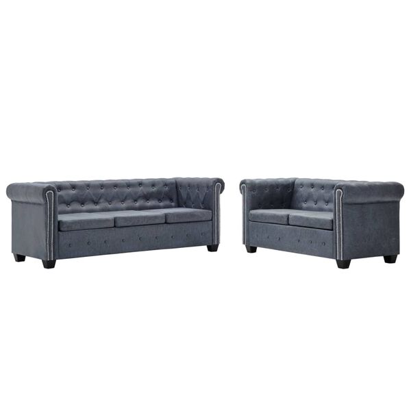 vidaXL Chesterfield Sofagarnitur Kunstleder in Wildleder-Optik Grau