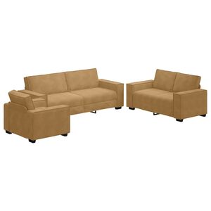 vidaXL 3-tlg. Sofagarnitur mit Kissen Braun Samt