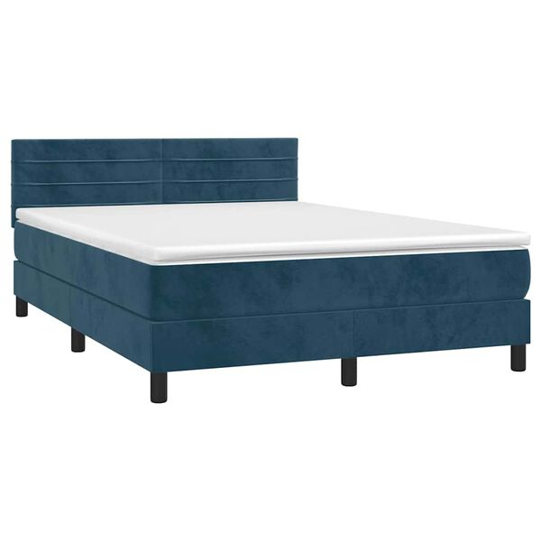 vidaXL Boxspringbett mit Matratze & LED Dunkelblau 140x200 cm Samt