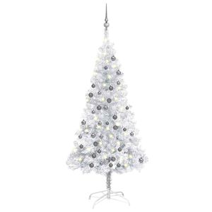 vidaXL K&uuml;nstlicher Weihnachtsbaum Beleuchtung & Kugeln Silber 120 cm