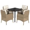 vidaXL 5-tlg. Garten-Essgruppe mit Kissen Beige Poly Rattan