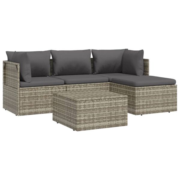 vidaXL 5-tlg. Garten-Lounge-Set mit Kissen Grau Poly Rattan