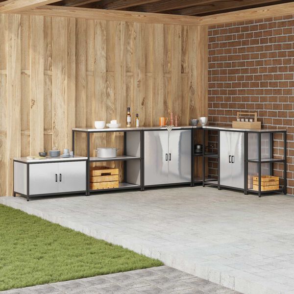 vidaXL K&uuml;chenaufbewahrung mit Regal Silber 60 x 50 x 92 cm Stahl