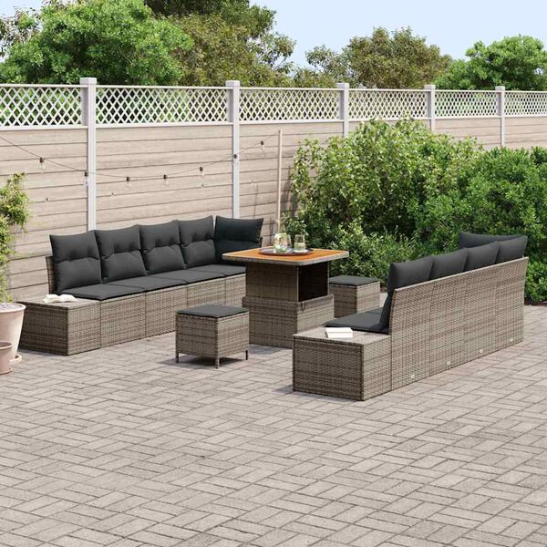 vidaXL Garten-Sofa-Set mit Kissen 11 pcs Hellgrau und Dunkelgrau
