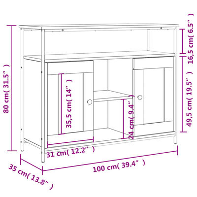 vidaXL Sideboard Sonoma-Eiche 100x35x80 cm Holzwerkstoff