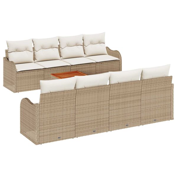 vidaXL Gartensofa-set mit Speicher 9 pcs Beige und Creme Poly-Rattan