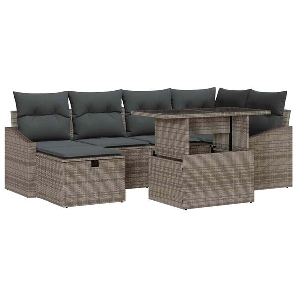 vidaXL Gartensofa-set mit Kissen 7 pcs Grau Poly-Rattan