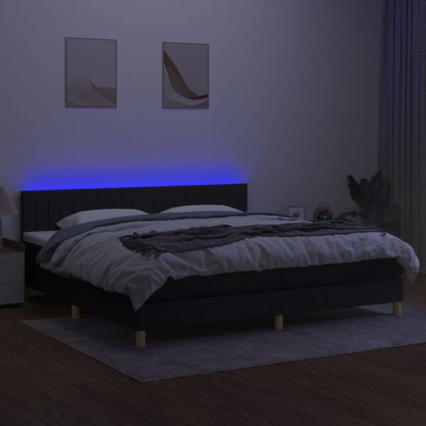 vidaXL Boxspringbett mit Matratze & LED Schwarz 200x200 cm Stoff