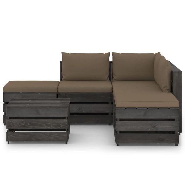 vidaXL 6-tlg. Garten-Lounge-Set mit Kissen Grau Impr&auml;gniertes Holz