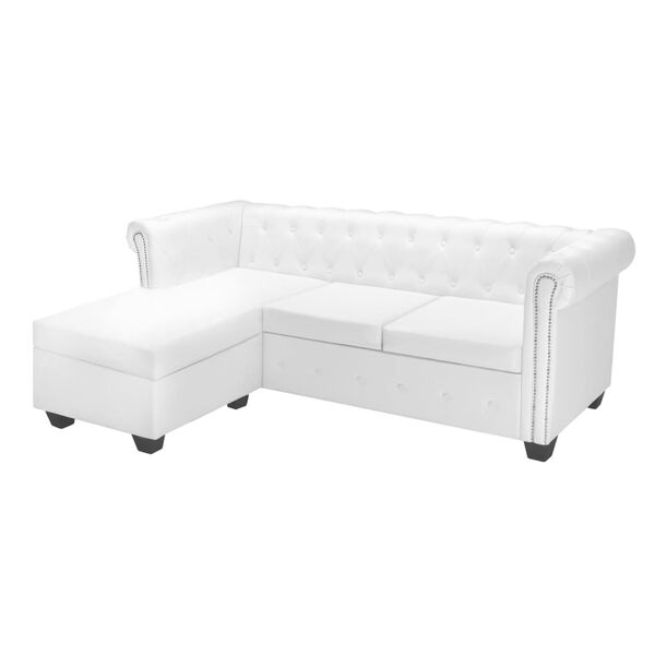 vidaXL Chesterfield-Sofa in L-Form Kunstleder Wei&szlig;