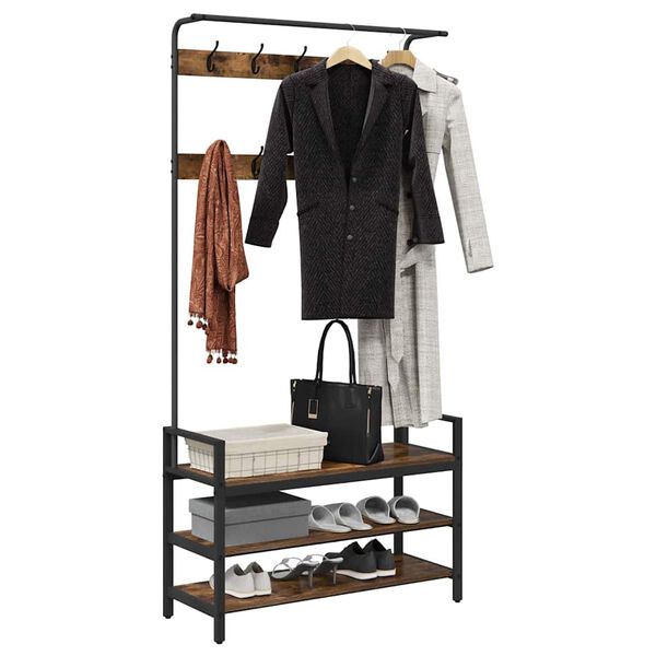 vidaXL Garderobenst&auml;nder mit Regal Ger&auml;ucherte Eiche 95 x 34 x 184 cm