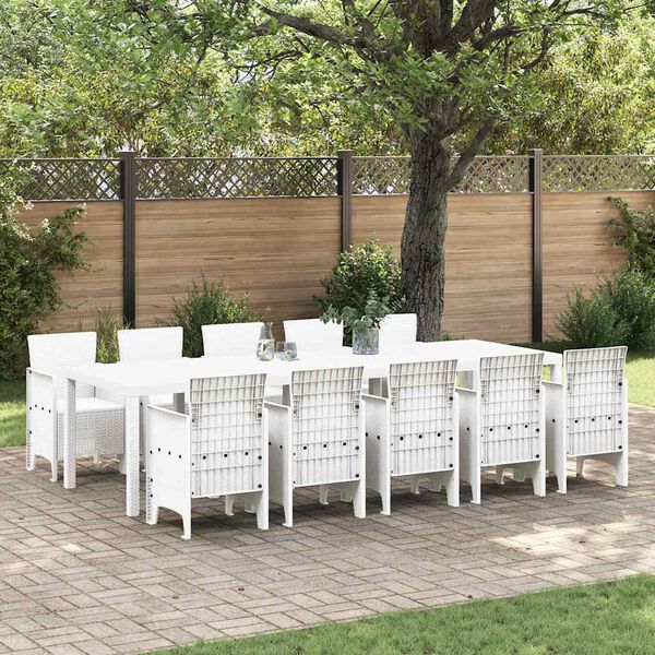 vidaXL Garten Essgruppe 11 pcs Weiß Rattan und Stahl