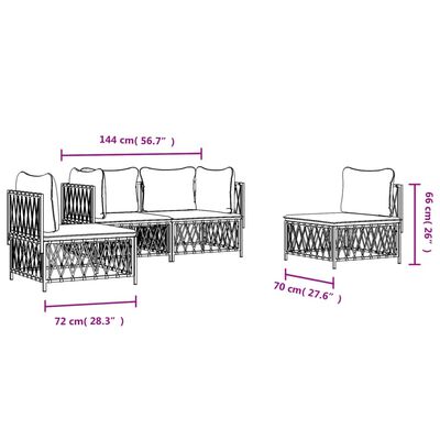 vidaXL 4-tlg. Garten-Lounge-Set mit Kissen Weiß Stahl